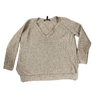 BCBGMaxAzria Emmy Almond Beige V-Neck Cotton cable knit Sweater Sz Medium